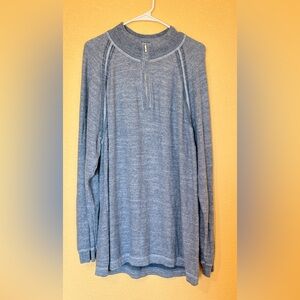 Tommy Bahama Reversible Blue Quarter Zip Pullover Cotton Linen Sweater 2XL